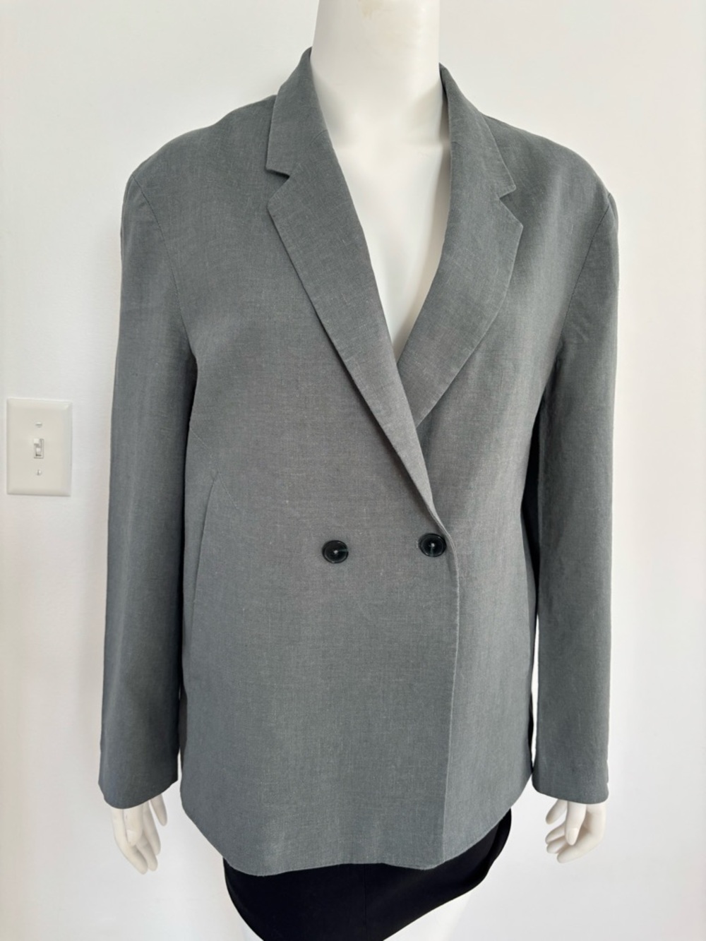 Zara  Grey Double Breasted  100%linen Blazer Jacket